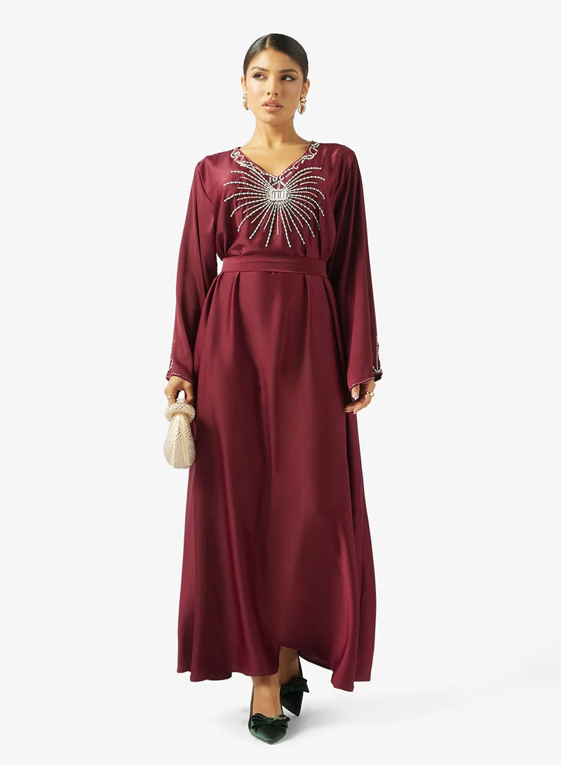 hayas closet  Embellished Belted Jalabiya for Women | Best Price UAE